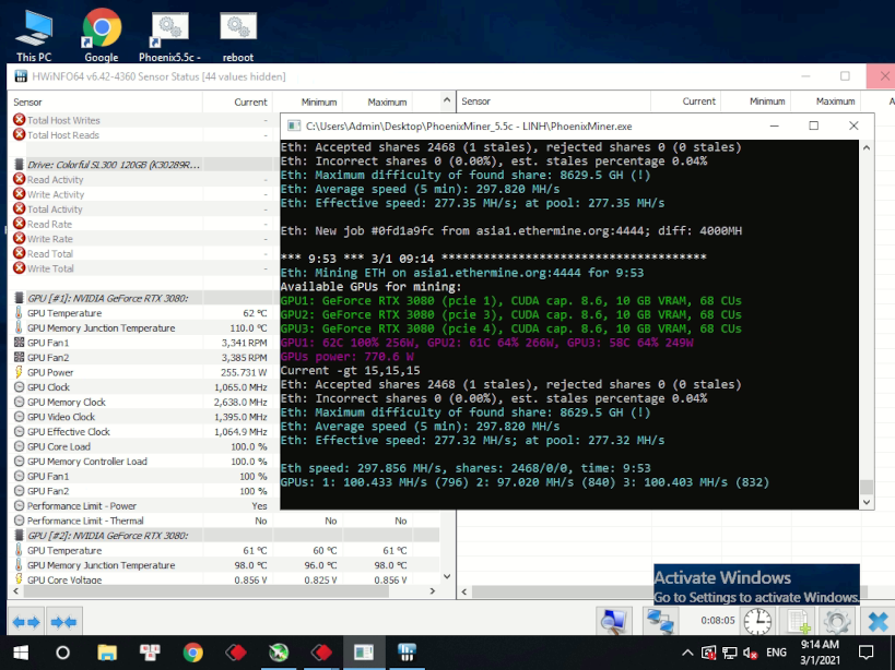 [6] Card số #1, MSI VENTUS 10G OC - 100.433MH/s